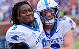 Kentucky QB Brock Vandagriff and Keeshawn Silver celebrate a Kentucky win over Ole Miss, via Mont Dawson, KSR