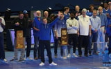 Rick Pitino gestures to the crowd at Mark Pope's first Big Blue Madness as Kentucky's coach - Dr. Michael Huang, Kentucky Sports Radio