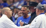 Mark Pope greets Richie Farmer and others at Big Blue Madness - Dr. Michael Huang, Kentucky Sports Radio