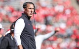 Wisconsin Badgers head coach Luke Fickell looks on during the first half against the Rutgers Scarlet Knights at SHI Stadium. (Mandatory Credit: Vincent Carchietta-Imagn Images)