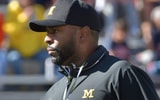 Oct 19, 2024; Champaign, Illinois, USA; Michigan Wolverines head coach Sherrone Moore during the first half against the Illinois Fighting Illini at Memorial Stadium. Mandatory Credit: Ron Johnson-Imagn Images