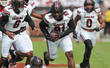South Carolina football senior Tonka Hemingway on his way to the end zone against Oklahoma (CJ Driggers/GamecockCentral)