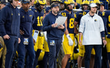 Michigan offensive coordinator Kirk Campbell watches a play against Oregon during the second half at Michigan Stadium in Ann Arbor on Saturday, Nov. 2, 2024. (Junfu Han/USA Today via Detroit Free Press)