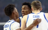 Kentucky's Andrew Carr, Jaxson Robinson, Amari Williams, Lamont Butler, and Otega Oweh huddle before tipoff - Dr. Michael Huang, Kentucky Sports Radio