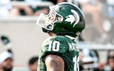Michigan State's Wayne Matthews III celebrates after a tackle for a loss against Prairie View A&M during the second quarter on Saturday, Sept. 14, 2024, at Spartan Stadium in East Lansing - Nick King, USA TODAY Sports