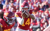 USC quarterback Jayden Maiava takes the snap for the Trojans during a game against the Nebraska Cornhuskers