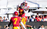 USC cornerback Jaylin Smith goes up for an interception during a game against the Nebraska Cornhuskers