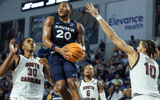 Nov 25, 2024; Fort Myers, Florida, USA; Xavier Musketeers guard Dayvion McKnight (20) looks to pass the ball against the South Carolina Gamecocks in the first half at Suncoast Credit Union Arena. Mandatory Credit: Nathan Ray Seebeck-Imagn Images