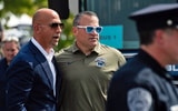 Penn State athletic director Pat Kraft, right, greets head football coach James Franklin outside Beaver Stadium before an NCAA football game against Kent State, Saturday, Sept. 21, 2024, in State College, Pa. (Dan Rainville / USA TODAY NETWORK via Imagn Images)