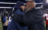 Penn State coach James Franklin and Maryland coach Mike Locksley had a tense exchange over the Lions' final score. (Matthew O'Haren-Imagn Images)