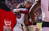 South Carolina football coach Shane Beamer and quarterback LaNorris Sellers. (Katie Dugan/GamecockCentral)
