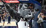 Gonzaga Bulldogs mascot Spike performs during Kraziness at the Kennel at the McCarthey Athletic Center. Mandatory Credit: James Snook-Imagn Images