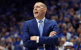 Kentucky Wildcats head coach Mark Pope yells to his players during the second half against the Colgate Raiders at Rupp Arena at Central Bank Center. Mandatory Credit: Jordan Prather-Imagn Images