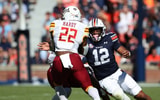Nov 16, 2024; Auburn, Alabama, USA; Auburn Tigers linebacker Dorian Mausi Jr. (12) closes in on Louisiana Monroe Warhawks running back Ahmad Hardy (22) during the first quarter at Jordan-Hare Stadium. Mandatory Credit: John Reed-Imagn Images