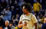 Michigan Wolverines basketball guard Tre Donaldson led the team in scoring against PSU. (Photo by Junfu Han / USA TODAY NETWORK via Imagn Images)