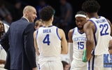 Mark Pope talks to his players during a timeout - Dr. Michael Huang, Kentucky Sports Radio