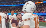 Cam Skattebo and Arch Manning after the Peach Bowl