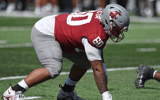 Aug 31, 2024; Pullman, Washington, USA; Washington State Cougars defensive tackle David Gusta (60) comes set for a play against the Portland State Vikings in the first half at Gesa Field at Martin Stadium. Mandatory Credit: James Snook-USA TODAY Sports