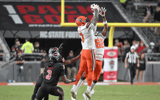 Oct 12, 2024; Raleigh, North Carolina, USA; Syracuse Orange defensive back Marcellus Barnes Jr. (7) catches the ball at Carter-Finley Stadium in the second half. Mandatory Credit: Zachary Taft-Imagn Images
