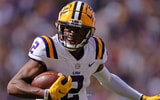 LSU WR Kyren Lacy is wanted by Louisiana State Police in connection to a deadly crash (Photo by Jonathan Bachman/Getty Images)