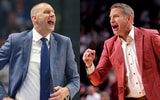 Kentucky head coach Mark Pope and Alabama head coach Nate Oats - Left photo: Dr. Michael Huang, Kentucky Sports Radio; Right photo: © Erik Williams-Imagn Images