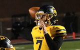 Matt Ponatoski eyes a touchdown pass for Moeller during the OHSAA Division I football regional semifinals Nov. 15, 2024, at Dwire Field in Mason, Ohio.
