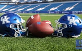 Kentucky footballs and helmets at Kroger Field on Media Day - Dr. Michael Huang, Kentucky Sports Radio