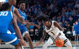 Vanderbilt Commodores guard Jason Edwards (1) looks for an opening against the Kentucky Wildcats during their game at Memorial Gym in Nashville, Tenn., Saturday, Jan. 25, 2025.