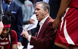 Jan 14, 2025; Baton Rouge, Louisiana, USA;  Arkansas Razorbacks head coach John Calipari in a huddle on a tie out against the LSU Tigers during the second half at Pete Maravich Assembly Center. Mandatory Credit: Stephen Lew-Imagn Images