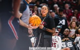 South Carolina women's basketball coach Dawn Staley during the Auburn game on Feb. 2, 2025 (Katie Dugan | GamecockCentral.com)