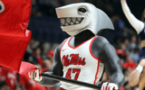 Mississippi Rebels mascot, Tony the Landshark - Mandatory Credit: Petre Thomas-Imagn Images
