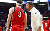 Feb 4, 2025; Oxford, Mississippi, USA; Mississippi Rebels head coach Chris Beard talks to guard Sean Pedulla (3) during the first half against the Kentucky Wildcats at The Sandy and John Black Pavilion at Ole Miss. Mandatory Credit: Petre Thomas-Imagn Images