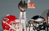 Feb 3, 2025; New Orleans, LA, USA; A detail view of the Vince Lombardi Trophy before a press conference ahead of Super Bowl LIX at New Orleans Saints Locker Room. Mandatory Credit: Kirby Lee-Imagn Images