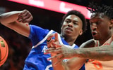 Kentucky's Jaxson Robinson (2) and Tennessee's Darlinstone Dubar (8) battle for the rebound during an NCAA college basketball game on Tuesday, Jan. 28, 2025, in Knoxville, Tenn. (© Saul Young/News Sentinel / USA TODAY NETWORK via Imagn Images)