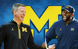 Michigan Wolverines basketball head coach Dusty May and football head man Sherrone Moore. (Photos by USA TODAY Sports Images)