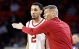 Oklahoma head coach Porter Moser and Brycen Goodine, via Alonzo Adams-Imagn Images