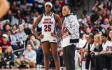 South Carolina women's basketball coach Dawn Staley with point guard Raven Johnson. Photo by: Katie Dugan | GamecockCentral