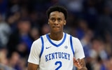 Feb 8, 2025; Lexington, Kentucky, USA; Kentucky Wildcats guard Jaxson Robinson (2) claps during the first half against the South Carolina Gamecocks at Rupp Arena at Central Bank Center. Mandatory Credit: Jordan Prather-Imagn Images