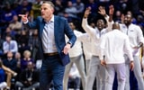 Jan 14, 2025; Baton Rouge, Louisiana, USA;  LSU Tigers head coach Matt McMahon points to forward Daimion Collins (10) after a play that sealed a victory over the Arkansas Razorbacks at Pete Maravich Assembly Center. Mandatory Credit: Stephen Lew-Imagn Images