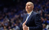 Feb 19, 2025; Lexington, Kentucky, USA; Kentucky Wildcats head coach Mark Pope watches the action during the first half against the Vanderbilt Commodores at Rupp Arena at Central Bank Center. Mandatory Credit: Jordan Prather-Imagn Images