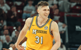 Feb 1, 2025; Starkville, Mississippi, USA; Missouri Tigers guard Caleb Grill (31) reacts after a three point basket against the Mississippi State Bulldogs during the second half at Humphrey Coliseum. Mandatory Credit: Wesley Hale-Imagn Images