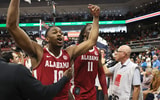 Alabama's Mouhamed Dioubate celebrates a March thriller over Auburn, John Reed, Imagn Images