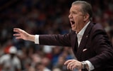 Arkansas Razorbacks Head Coach John Calipari works the sideline against the South Carolina Gamecocks during their first round game of the SEC Men's Basketball Tournament at Bridgestone Arena in Nashville, Tenn., Wednesday, March 12, 2025 - © Denny Simmons / The Tennessean / USA TODAY NETWORK via Imagn Images