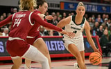 Michigan State Spartans guard Theryn Hallock (4) dribbles to the line during the first half at James T. Valvano Arena at William Neal Reynolds. - William Howard, USA TODAY Sports