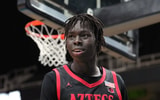 Dec 21, 2024; San Jose, California, USA; San Diego State Aztecs forward Magoon Gwath (0) during the second half against the California Golden Bears at SAP Center. Mandatory Credit: Darren Yamashita-Imagn Images