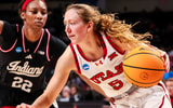 Utah Utes guard Gianna Kneepkens (5) drives past Indiana Hoosiers guard Chloe Moore-McNeil (22) in the second half at Colonial Life Arena. Mandatory Credit: Jeff Blake-Imagn Images