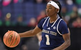 Georgia Tech guard Chazadi Wright handles the ball against NC State. (Photo by Cory Knowlton-Imagn Images)