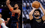 Photos of Karl-Anthony Towns (left) and Jamal Murray via Imagn Images