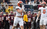 Hope's Jack Lamancusa (new Michigan State commit) hushes the Calvin crowd after sacking the quarterback on Saturday, Nov. 9 at Grand Rapids Christian. - Adam Vander Kooy, USA TODAY Sports