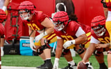 USC offensive linemen during a spring practice with the Trojans